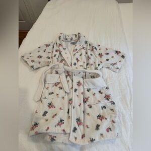 Hill House Cream Plush Womens' Robe with Pink and Green Floral Print